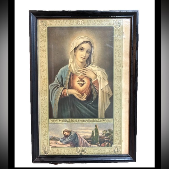 Other - Antique Immaculate Heart of Mary Lithograph Christian Catholic 12x18